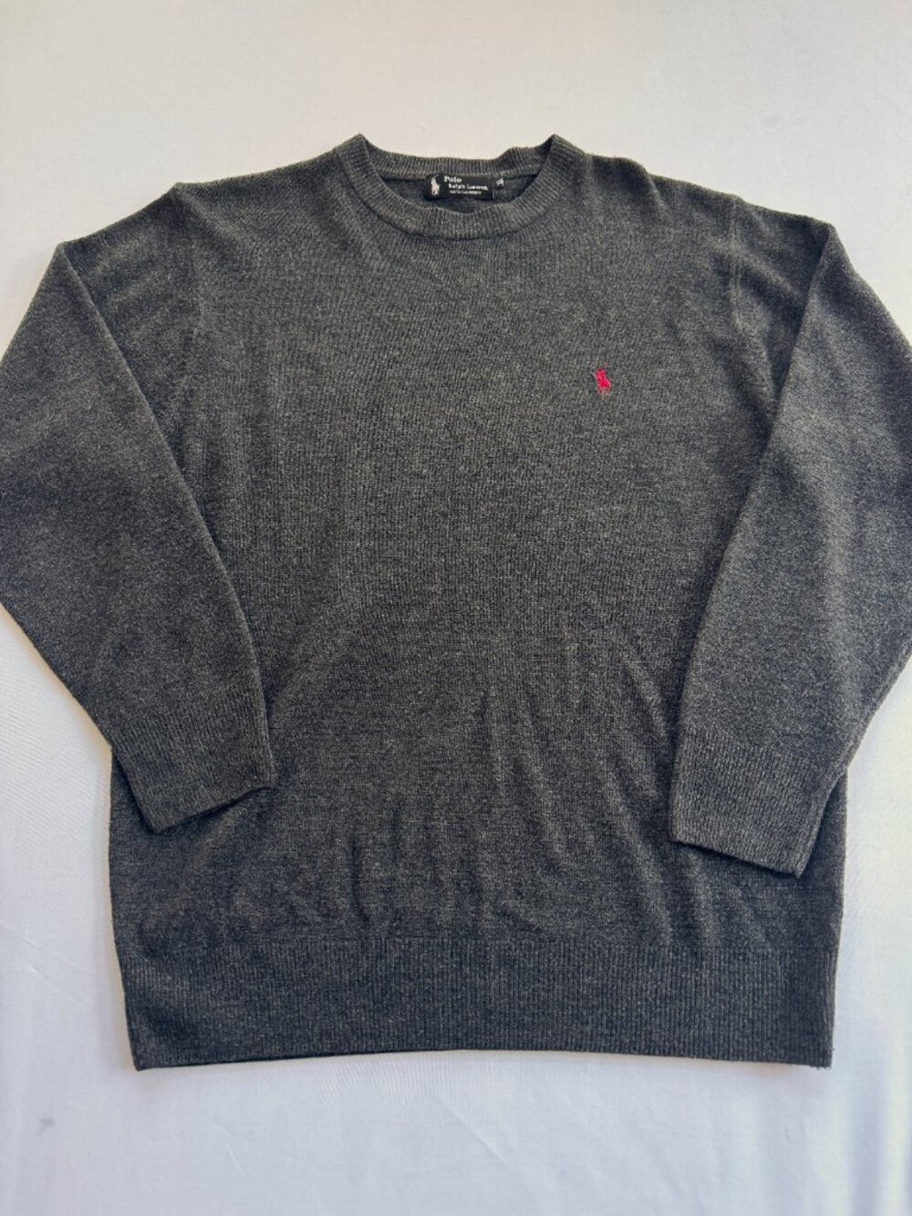 Polo Ralph Lauren 100% Cashmere Crewneck Sweater, Charcoal Gray, Men’s XL